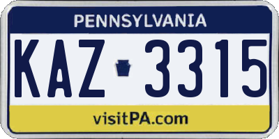 PA license plate KAZ3315