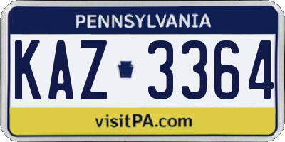 PA license plate KAZ3364