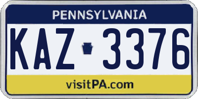 PA license plate KAZ3376