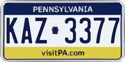 PA license plate KAZ3377
