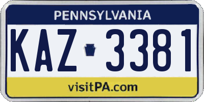 PA license plate KAZ3381