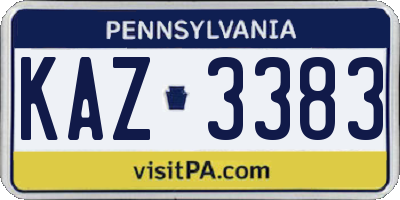 PA license plate KAZ3383