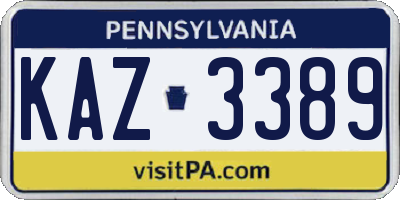 PA license plate KAZ3389