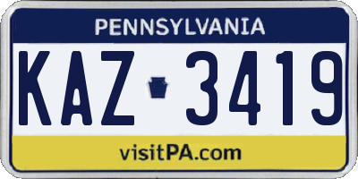 PA license plate KAZ3419