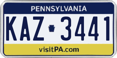 PA license plate KAZ3441