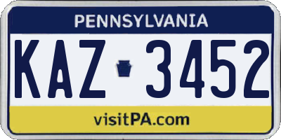 PA license plate KAZ3452
