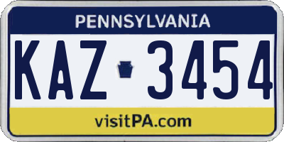 PA license plate KAZ3454