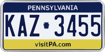 PA license plate KAZ3455