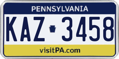 PA license plate KAZ3458