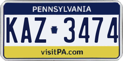 PA license plate KAZ3474