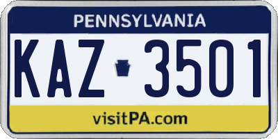 PA license plate KAZ3501