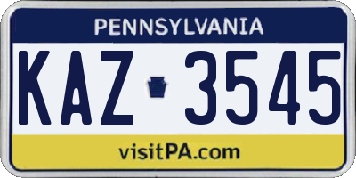 PA license plate KAZ3545