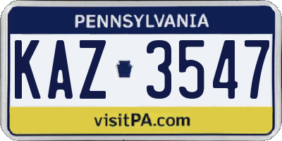 PA license plate KAZ3547