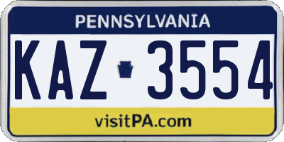 PA license plate KAZ3554