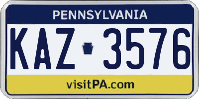 PA license plate KAZ3576