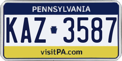 PA license plate KAZ3587