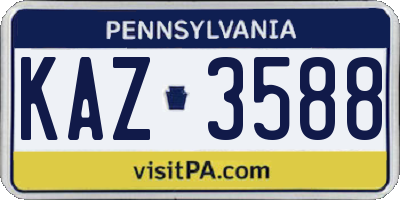 PA license plate KAZ3588