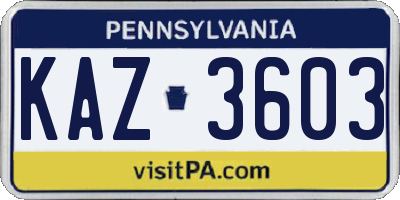 PA license plate KAZ3603