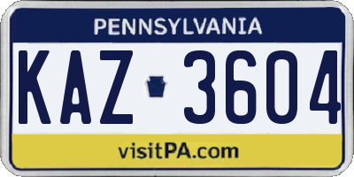 PA license plate KAZ3604