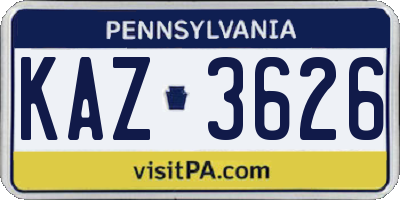 PA license plate KAZ3626