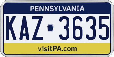 PA license plate KAZ3635