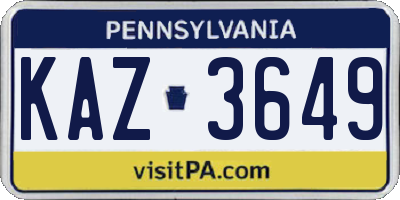 PA license plate KAZ3649