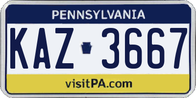 PA license plate KAZ3667