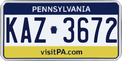 PA license plate KAZ3672