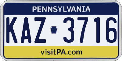 PA license plate KAZ3716