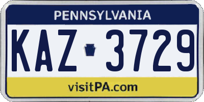 PA license plate KAZ3729