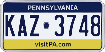 PA license plate KAZ3748