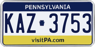 PA license plate KAZ3753