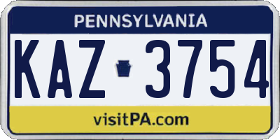 PA license plate KAZ3754