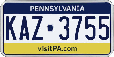 PA license plate KAZ3755