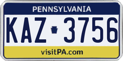 PA license plate KAZ3756