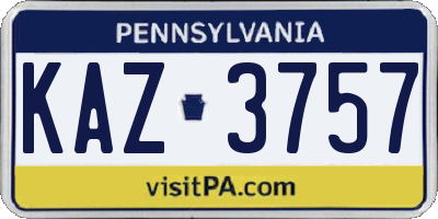 PA license plate KAZ3757