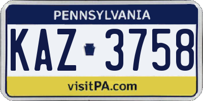 PA license plate KAZ3758
