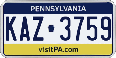 PA license plate KAZ3759