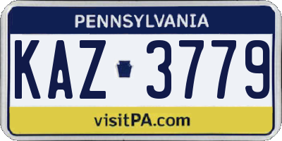PA license plate KAZ3779