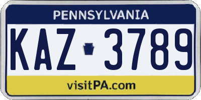 PA license plate KAZ3789