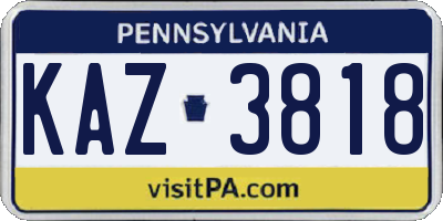 PA license plate KAZ3818