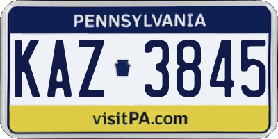 PA license plate KAZ3845