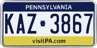 PA license plate KAZ3867