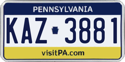 PA license plate KAZ3881