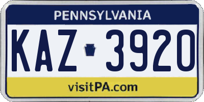 PA license plate KAZ3920