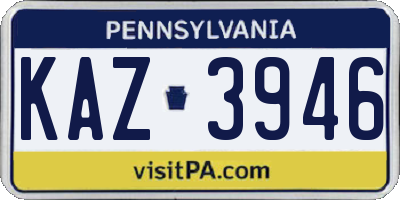PA license plate KAZ3946