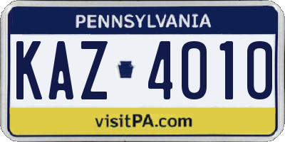 PA license plate KAZ4010