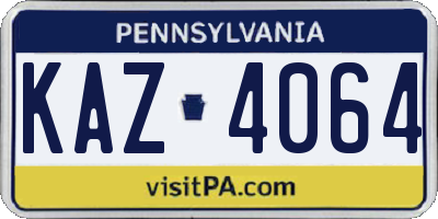 PA license plate KAZ4064