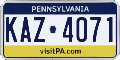 PA license plate KAZ4071