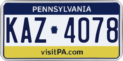 PA license plate KAZ4078